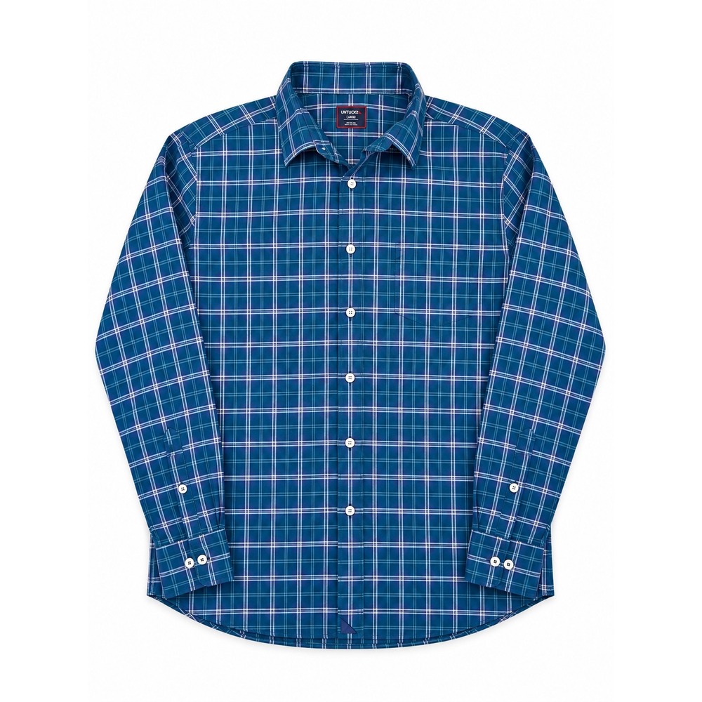 UNTUCKit Mens XL Slim Fit Wrinkle Free Plaid Button Down Shirt Blue Green